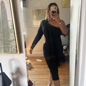 Urban Outfitters Black One-Shoulder Long Sleeve Dress with side cut out